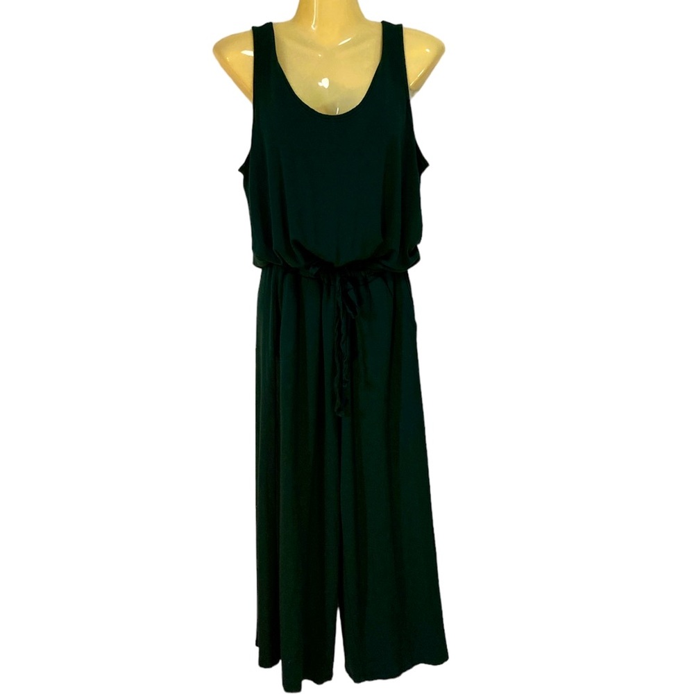 Daily Ritual Jumpsuit Elastic Waist Flare Tank Comfort Easygoing Dk Green Medium